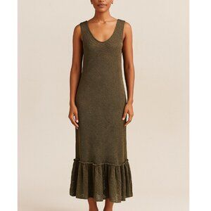 SKIF / SKIFO Olive Green Cotton Hemp Sleeveless Knit Midi to Maxi Dress S/M $222